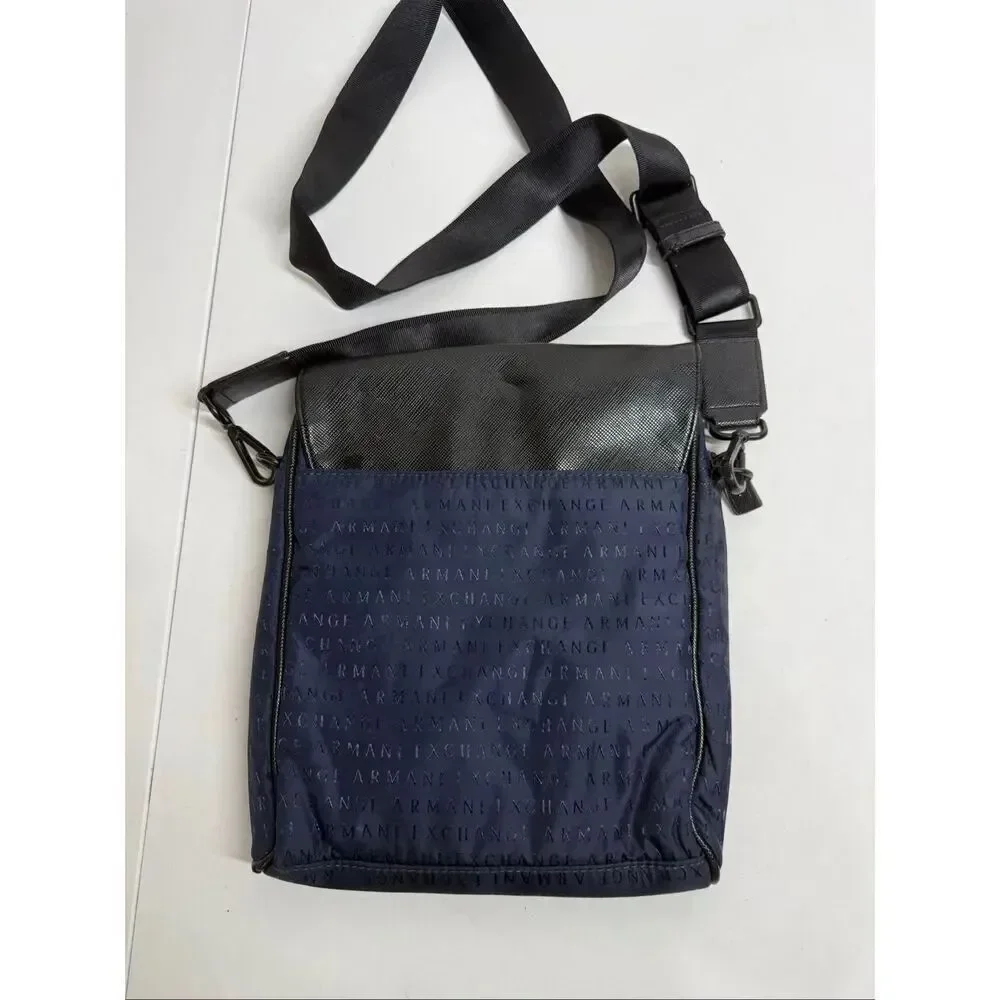 Armani Exchange Mens Blue Black Adjustable Strap Messenger Bag Magnetic Closure